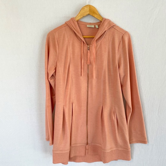 LOGO LOUNGE Size Med Full Zip Lightweight Hoodie Sweatshirt Jacket Pockets Peach - Picture 1 of 8